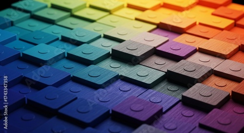 Vibrant rainbow gradient with textured wooden tiles for modern design