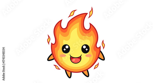 Adorable and Cheerful Cartoon Flame Character with a Smiling Face and Glowing Aura