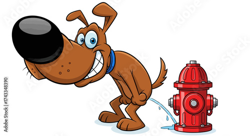 Cartoon Dog Peeing on Fire Hydrant Humorous Canine Behavior Artwork Vector