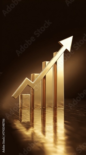 Golden bar chart with upward arrow indicating growth and success