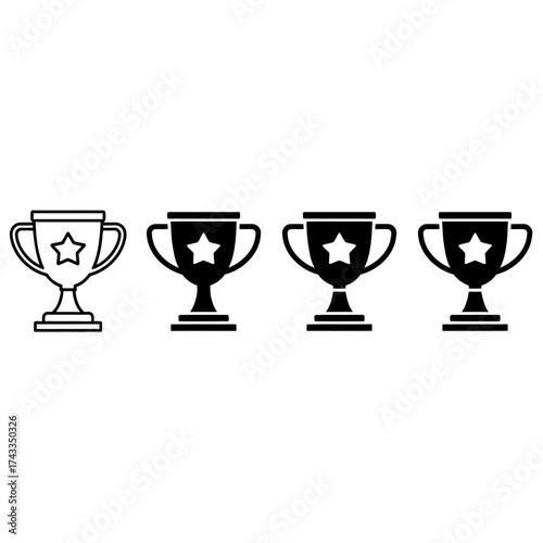 Four diverse black and white trophy icons representing achievement and success