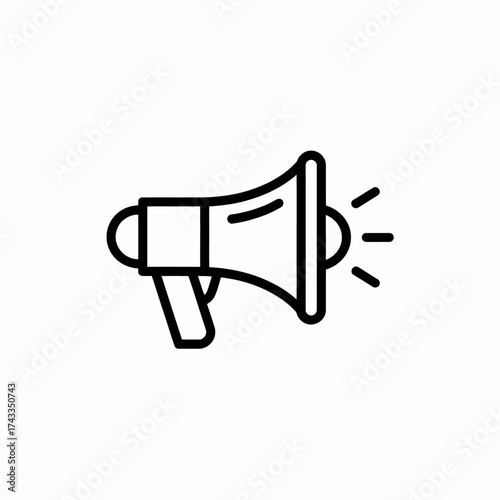 Simple black and white line drawing of a megaphone announcing or broadcasting news loudly