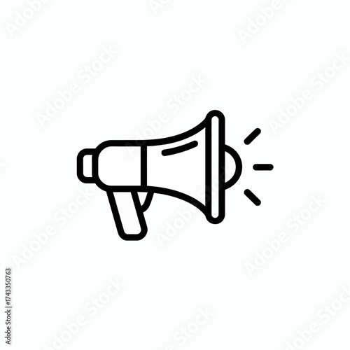Simple black and white line drawing of a megaphone announcing with sound waves