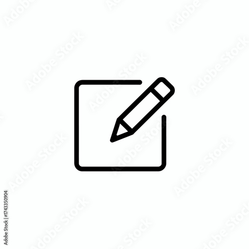 Simple line art icon of a pencil writing on a square notepad for editing and creation