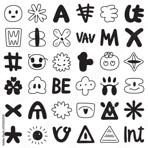 Whimsical Pencil Drawn Doodle Icons
