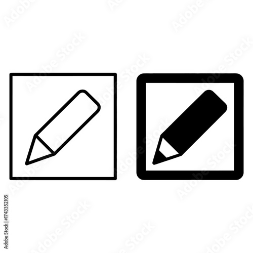 Minimalist icon design two pencil editing symbols outline and filled version