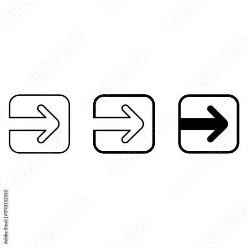 Minimalist icon set three right arrows progress forward direction navigation symbols