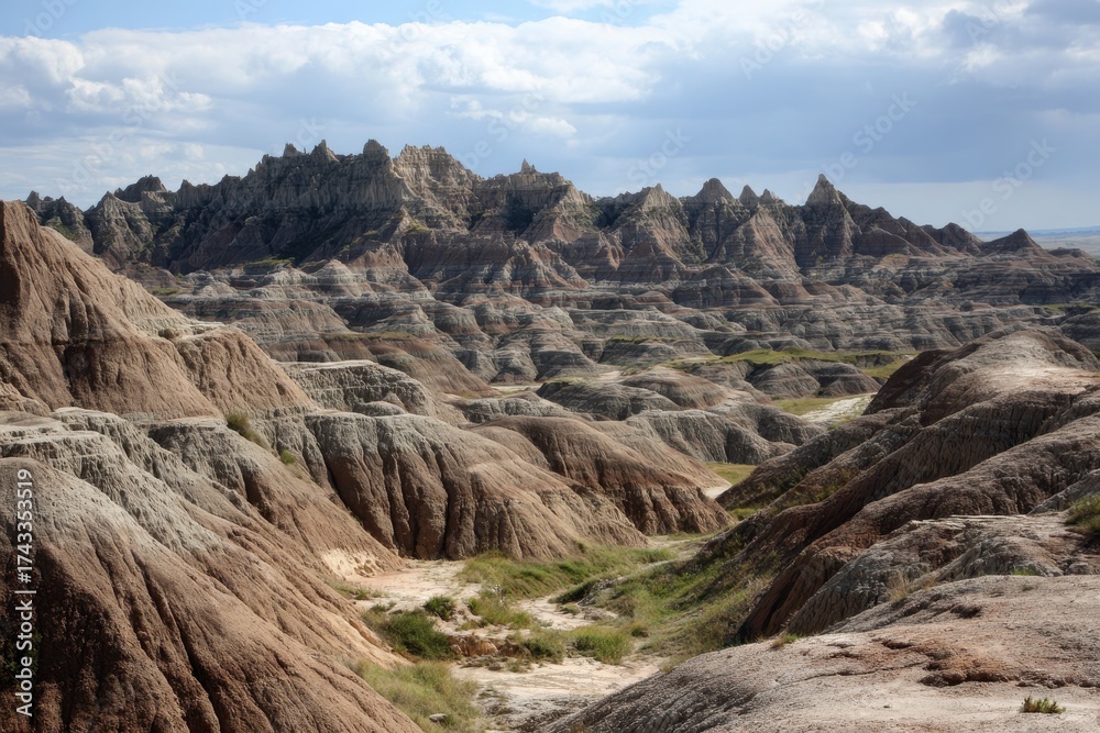 Fototapeta premium North Dakota Mountains. Badlands National Park Landscape Photography of Eroded Hills and Nature