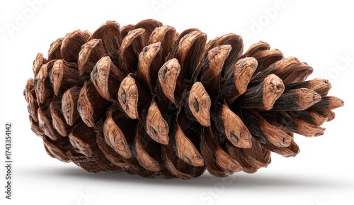 Close-up of a dried pine cone on a white background