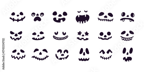 Silhouette jack o'lantern  cute expressions collection. Eyes and mouths for design your Happy Halloween monster characters.