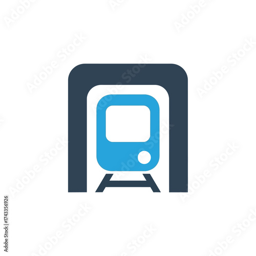 Train entering tunnel, clean graphic illustration representing travel and transportation
