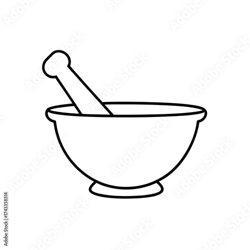mortar and pestle icon line art vector illustration on transparent background