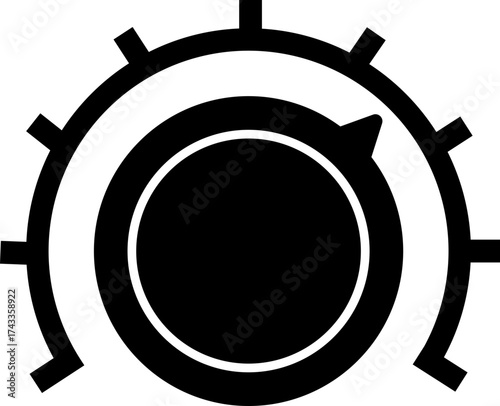 Volume Control Knob Icon Audio Adjustment Dial Vector of Sound Mixer, Music Equalizer, Tuning Button, Level Switch, Radio, Interface Symbol in Black Flat Style