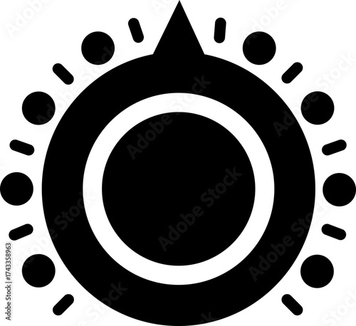 Volume Control Knob Icon Audio Adjustment Dial Vector of Sound Mixer, Music Equalizer, Tuning Button, Level Switch, Radio, Interface Symbol in Black Flat Style