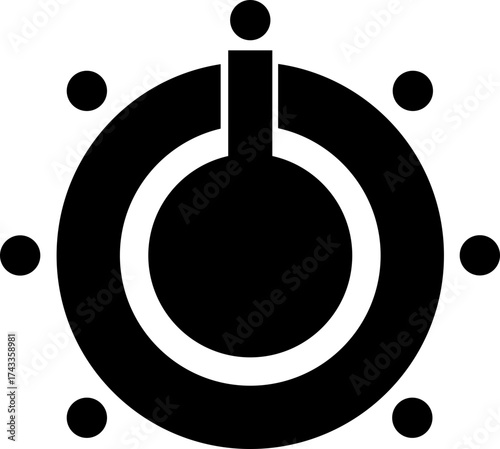 Volume Control Knob Icon Audio Adjustment Dial Vector of Sound Mixer, Music Equalizer, Tuning Button, Level Switch, Radio, Interface Symbol in Black Flat Style