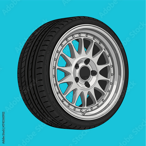 Jdm racing car tire reem icon logo flat vector design