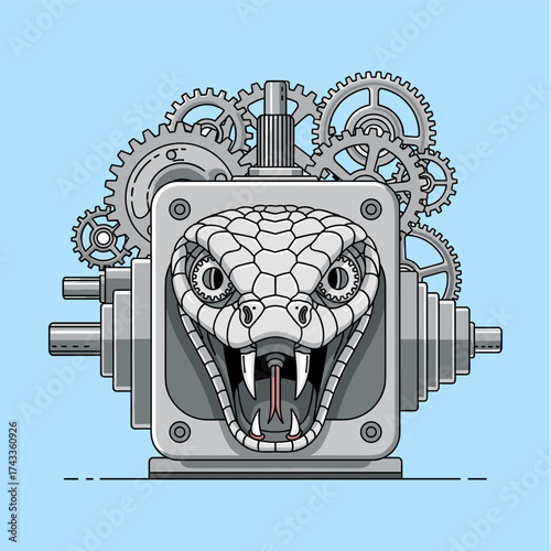 Snake faced gearbox, Cog gear icon logo flat vector design