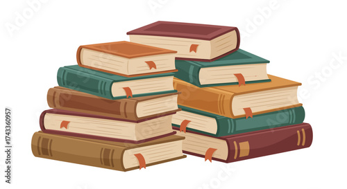 Stack of Vintage Books Flat Illustration