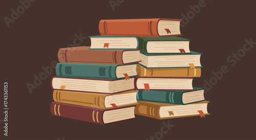 Stack of Vintage Books Flat Illustration