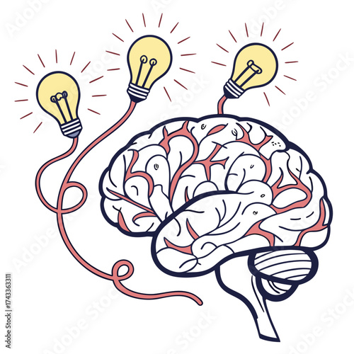 Brain with light bulb concept of idea, creative thinking, and innovation