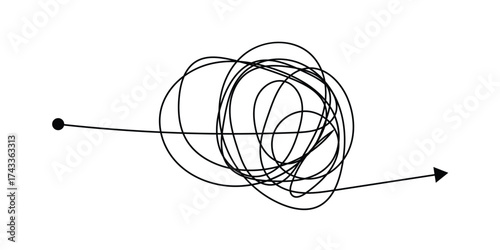 Chaos simple line arrow hand drawn doodle set. Minimalistic difficulty solution business idea sketch collection in eps 10.