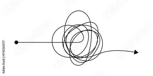 Chaos simple line arrow hand drawn doodle set. Minimalistic difficulty solution business idea sketch collection in eps 10.