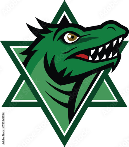 Green dragon head emblem inside a star