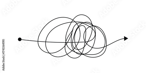 Messy scribble line tangles, chaos transformation, stress reduction. Simplify and psychotherapy vector concept of problem solving, complex to simple in eps 10.