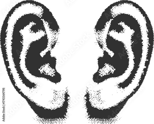Vector Ear retro halftone stipple effect perfect for urban design vector illustration. Vintage Stippling Noise Sticker. Decorative Collage Pop Art Element