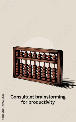 Vintage Abacus Calculating Productivity Improvements for Business Consulting in Office Setting, Strategy Development Illustration with Retro Style, Visualizing Accounting Practices, and Solutions, Foc