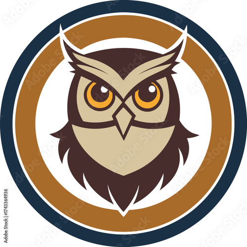 Stylized owl emblem with circular border and compass rose accents