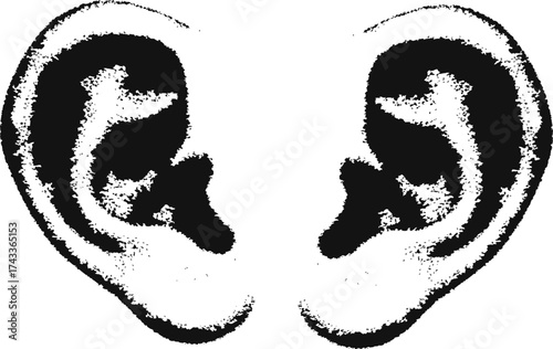 Ear y2k retro halftone stipple effect perfect for urban design vector illustration. vector png transparent, auricle 2000s photocopy effect tattoo aesthetic