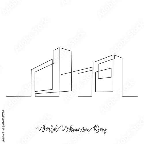 One continuous line drawing of World Urbanism Day vector illustration. World Urbanism Day  theme design concept in simple linear continuous line. Great design for social issue campaign.