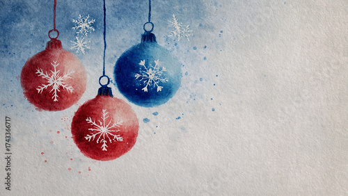 A watercolor design of a Christmas ornament with snowflakes, minimalist and Clean background