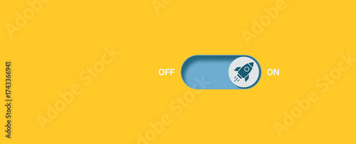 Rocket launch with switch button turned on, symbolizing startup new project, Creativity, Big idea of corporate, Business goals management, organization invests in new projects, Company strategy target