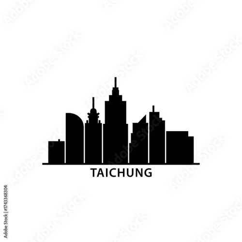 Taichung skyline, horizon logo. Panorama of Taiwan city icon with landmarks, skyscrapers, buildings, downtown. Isolated black graphic, vector clipart