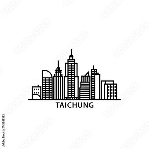 Taichung skyline, horizon logo. Panorama of Taiwan city icon with landmarks, skyscrapers, buildings, downtown. Isolated thin line graphic, vector clipart