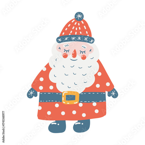 Cute Santa Claus, hand-drawn illustration. Symbol of Merry Christmas. Playful style, isolated design element on white background. For festive cards, Christmas decorations, holiday banners