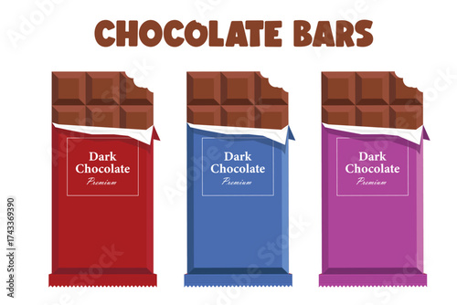 Chocolate Bars with colorful label vector flat illustration