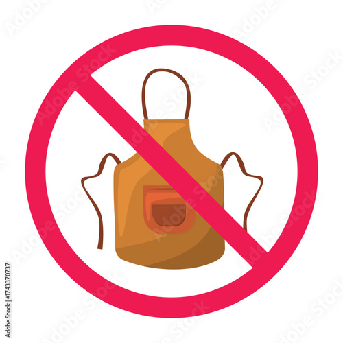 No apron sign, forbidden sign with apron icon, red crossed circle symbol, flat vector illustration

