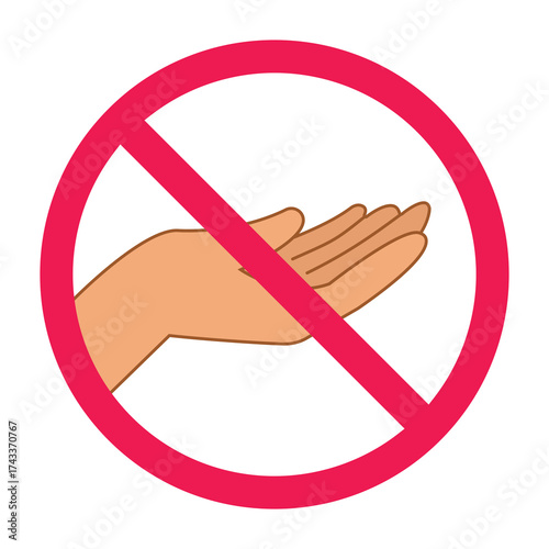 No begging sign, forbidden beggars sign, beggar prohibition symbol, do not beg icon, say no to beggars, red crossed circle symbol, flat vector illustration
