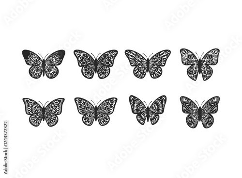 Ornate Black Butterfly Silhouettes Collection.
