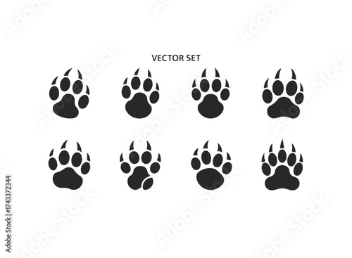 Set of Bear Paw Print Vector Icons.