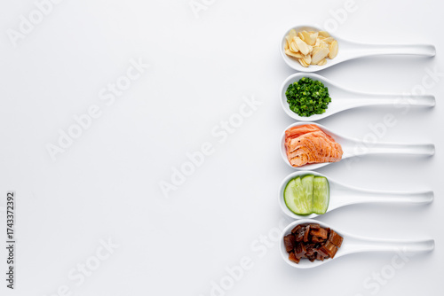 Wallpaper Mural White spoons with sushi ingredients - salmon, cream cheese Torontodigital.ca