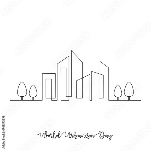 One continuous line drawing of World Urbanism Day vector illustration. World Urbanism Day  theme design concept in simple linear continuous line. Great design for social issue campaign.
