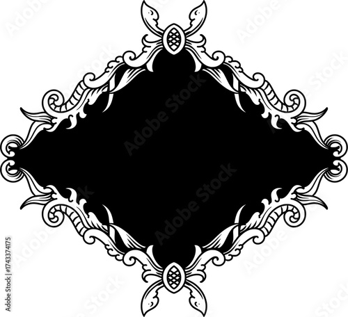 featuring a black and white luxury frame ornament design with nature carvings