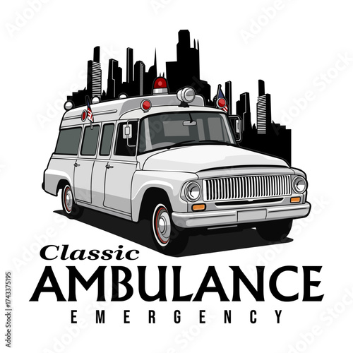 classic ambulance car in the city logo icon design illustration art