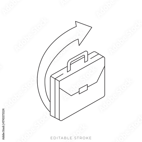 Isometric Briefcase with Upward Arrow Vector Outline Representing Business Growth and Career Success
