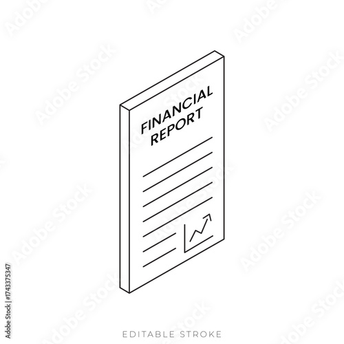 Isometric Financial Document Vector Outline Representing Finance Report and Business Analysis