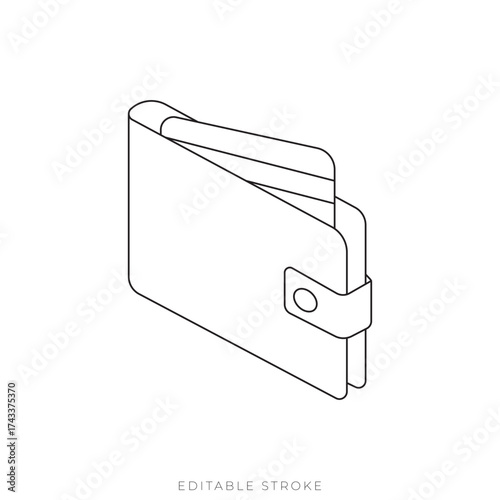 Isometric Wallet with Credit Card Vector Outline Symbolizing Personal Finance and Money Management